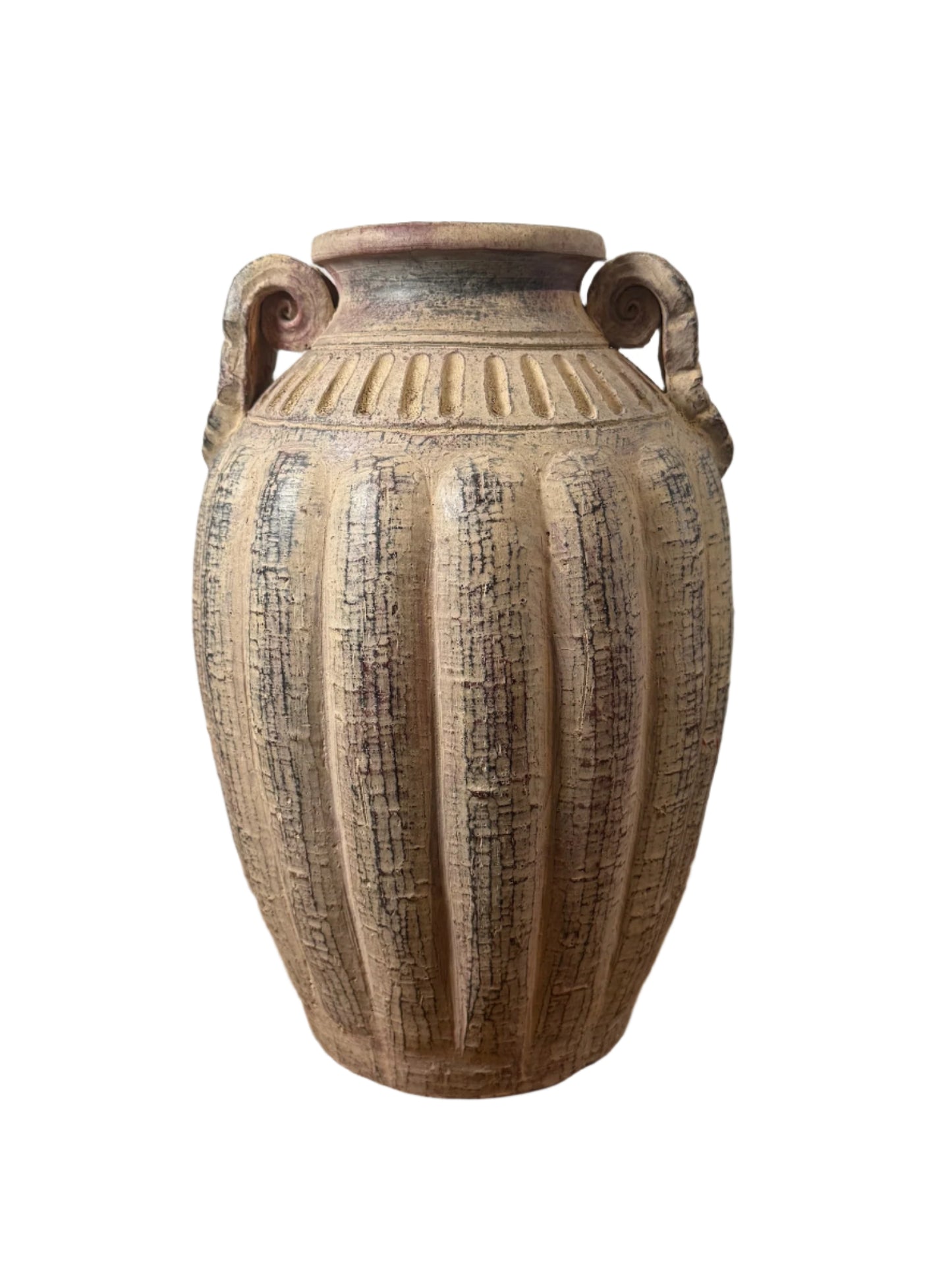 Antique-Style Textured Clay Amphora Vase with Handles