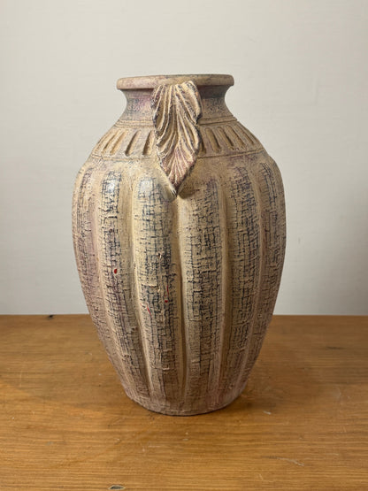 Antique-Style Textured Clay Amphora Vase with Handles