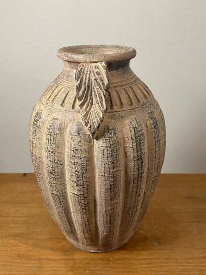 Antique-Style Textured Clay Amphora Vase with Handles