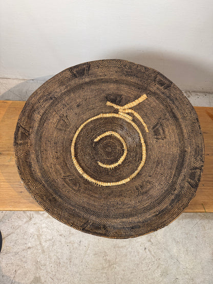 Rare Vintage Handwoven Basket with Organic Spiral & Tribal Motif