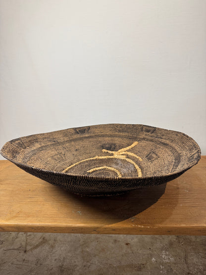 Rare Vintage Handwoven Basket with Organic Spiral & Tribal Motif