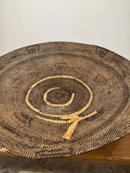 Rare Vintage Handwoven Basket with Organic Spiral & Tribal Motif