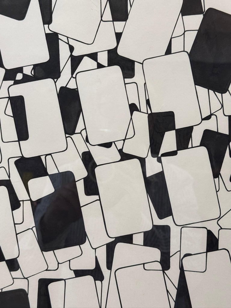 Mid-Century Modern Geometric Abstract Painting on Paper, 21x18