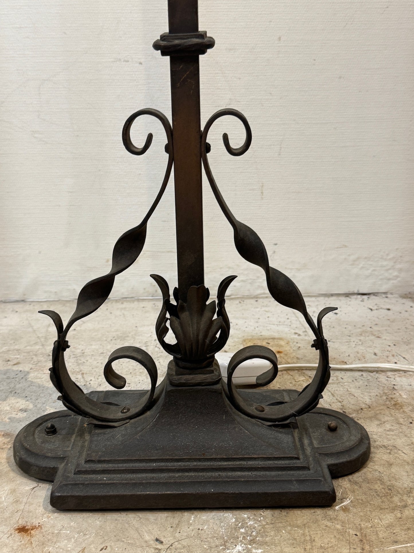 Pair of Vintage Iron Floor Lamps with Amber Mica Shades