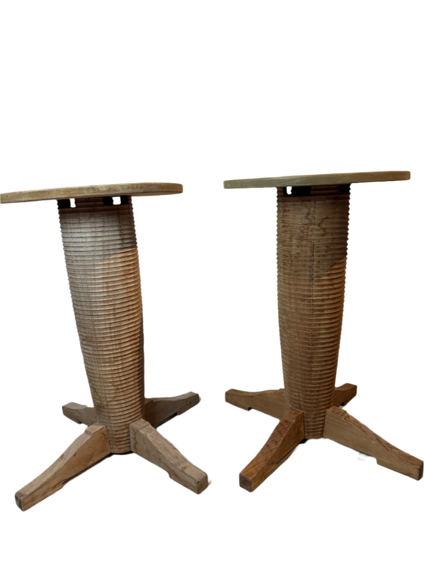 Pair of French Art Deco Style Oak Side Tables, Styled After Charles Dudouyt