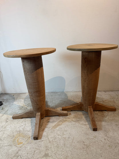 Pair of French Art Deco Style Oak Side Tables, Styled After Charles Dudouyt