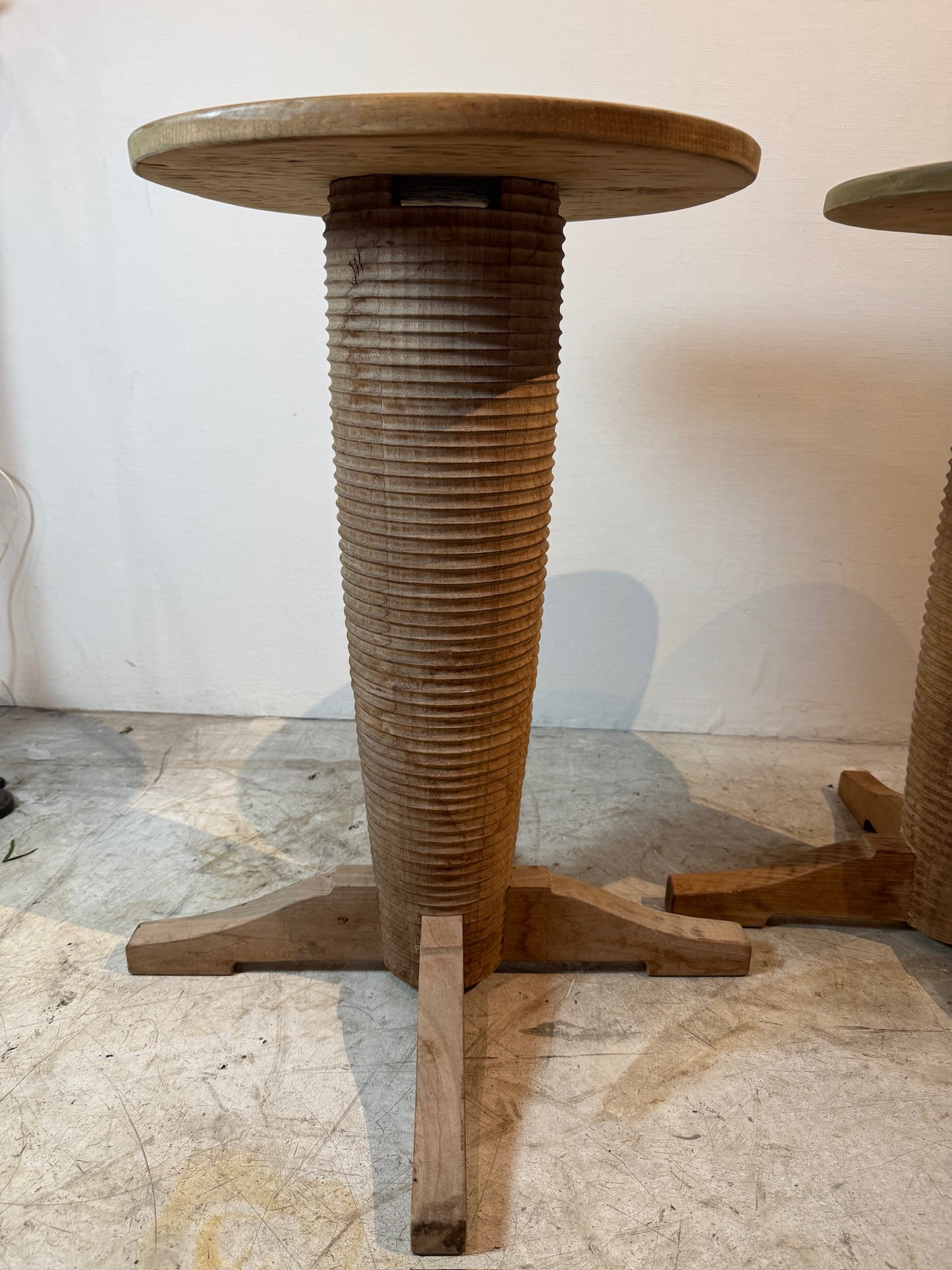 Pair of French Art Deco Style Oak Side Tables, Styled After Charles Dudouyt