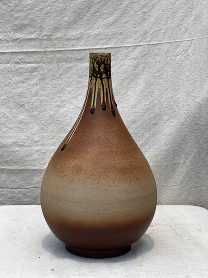 Mid Century Brown Teardrop Pottery Vase