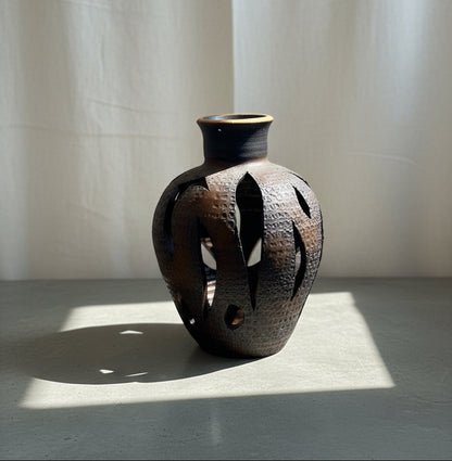 Mid-Century Modern Ceramic Vase in the Style of David Cressey Styled with Cutouts and No Bottom