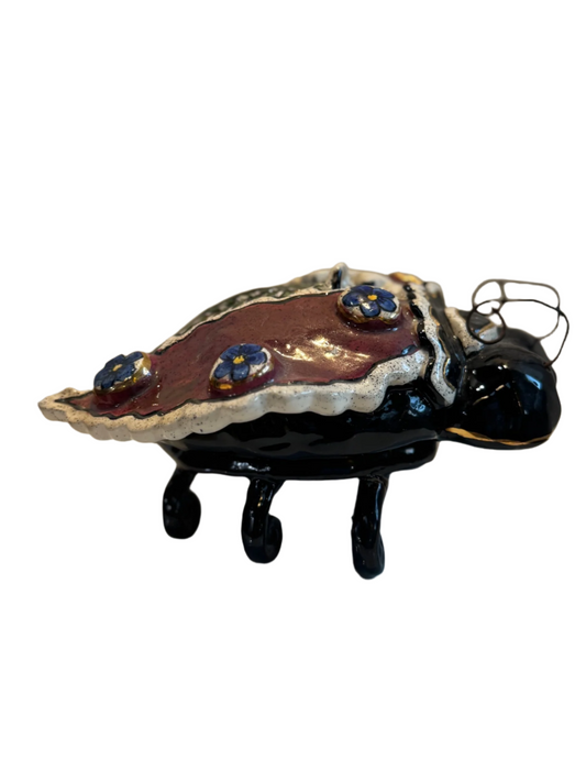 Heather Goldminc Blue Sky Ceramic Ladybug Sculpture – "Lady of the Garden" Hand-Painted Collectible Art