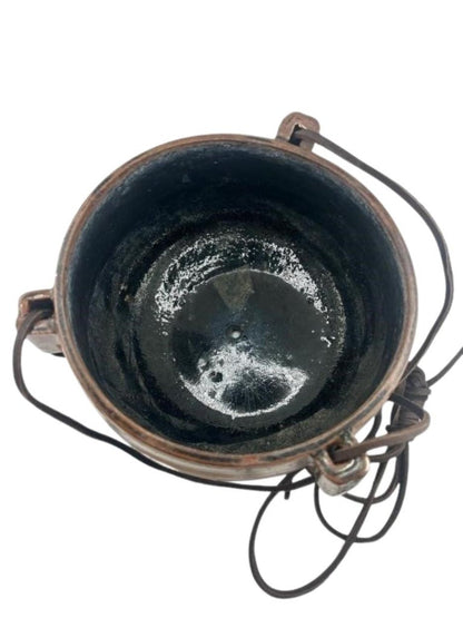 1972 Karroll Studio Pottery Hanging Planter – Rustic Ceramic with Leather