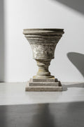 X-Large Classical Cast Concrete Garden Urn Planter on Pedestal Base, 34 Inches