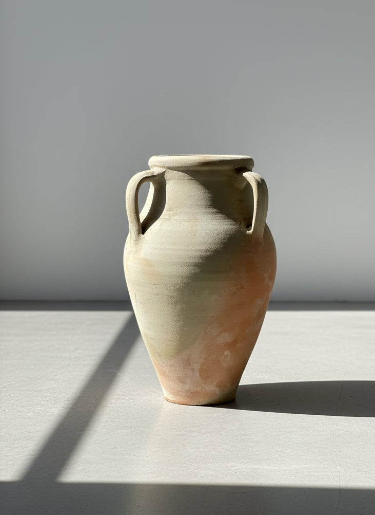 Large Mediterranean Terracotta Vase with Three Handles and Natural Firing Patina