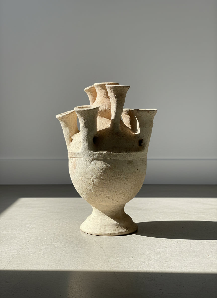 Large Moroccan Multi-Spouted Terracotta Vase with Natural Firing Patina