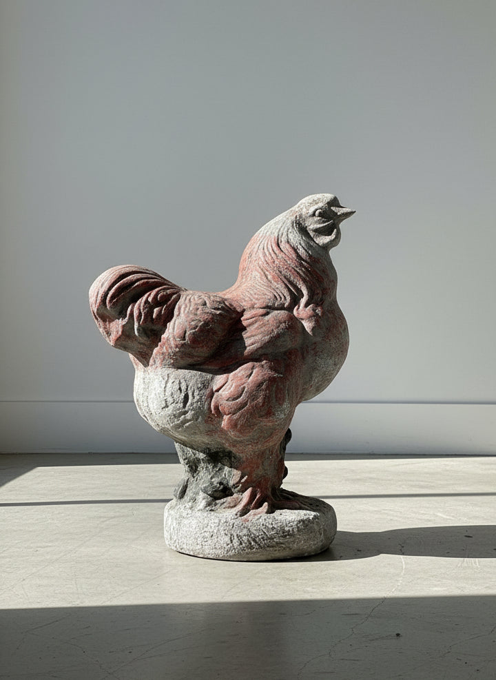 Large Vintage French Concrete Hen Garden Sculpture with Aged Patina