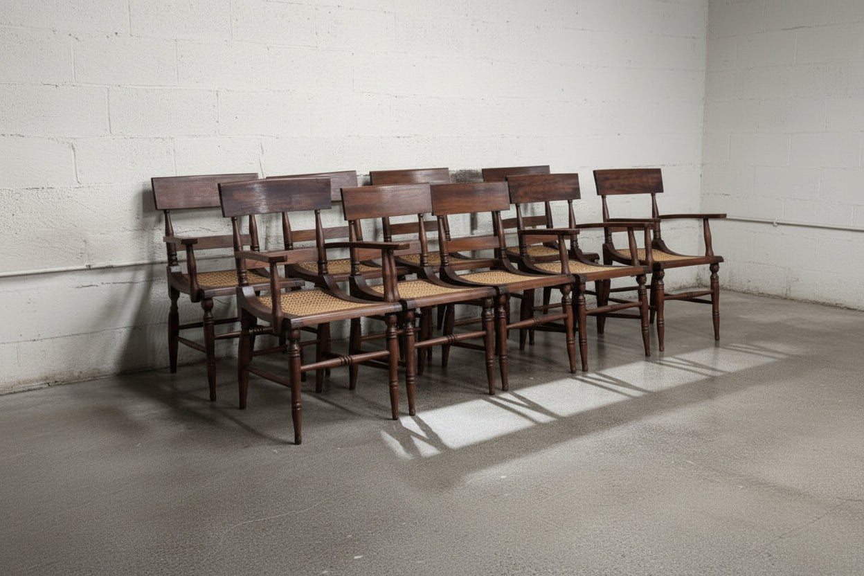 Late 19th Century American Hitchcock-Style Cane Seat Dining Chairs, Set of 8