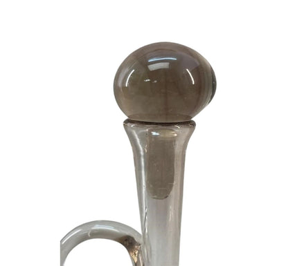 Mid-Century French Hand-Blown Smoke Glass Wine Decanter with Sculptural Handle