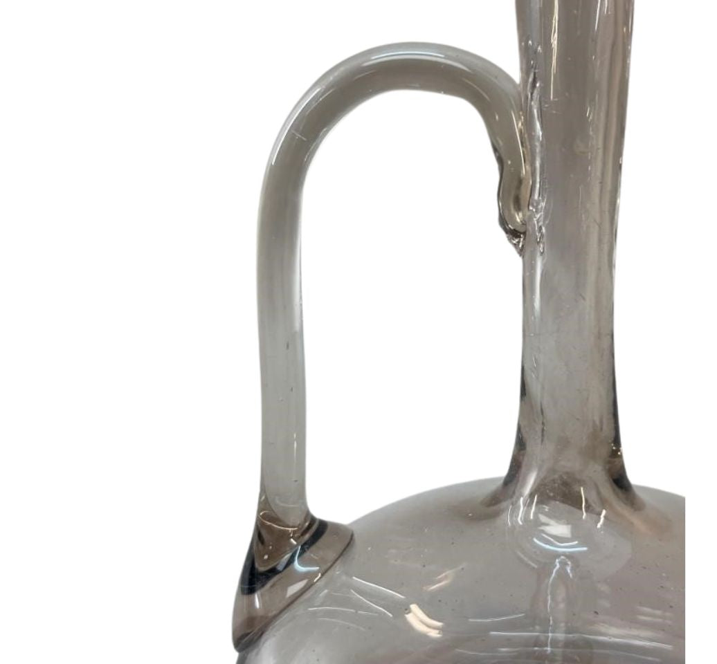 Mid-Century French Hand-Blown Smoke Glass Wine Decanter with Sculptural Handle