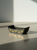 mid century black canoe planter geometric mustard ceramic