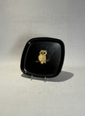 Mid Century Owl Tray – Black Lacquer Gold Owl Catchall, Vintage Decorative Tray