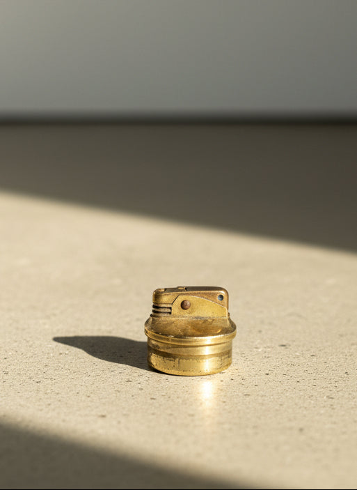 Mid-Century Brass Table Lighter Insert with Screw-Base Fuel Chamber and Aged Patina