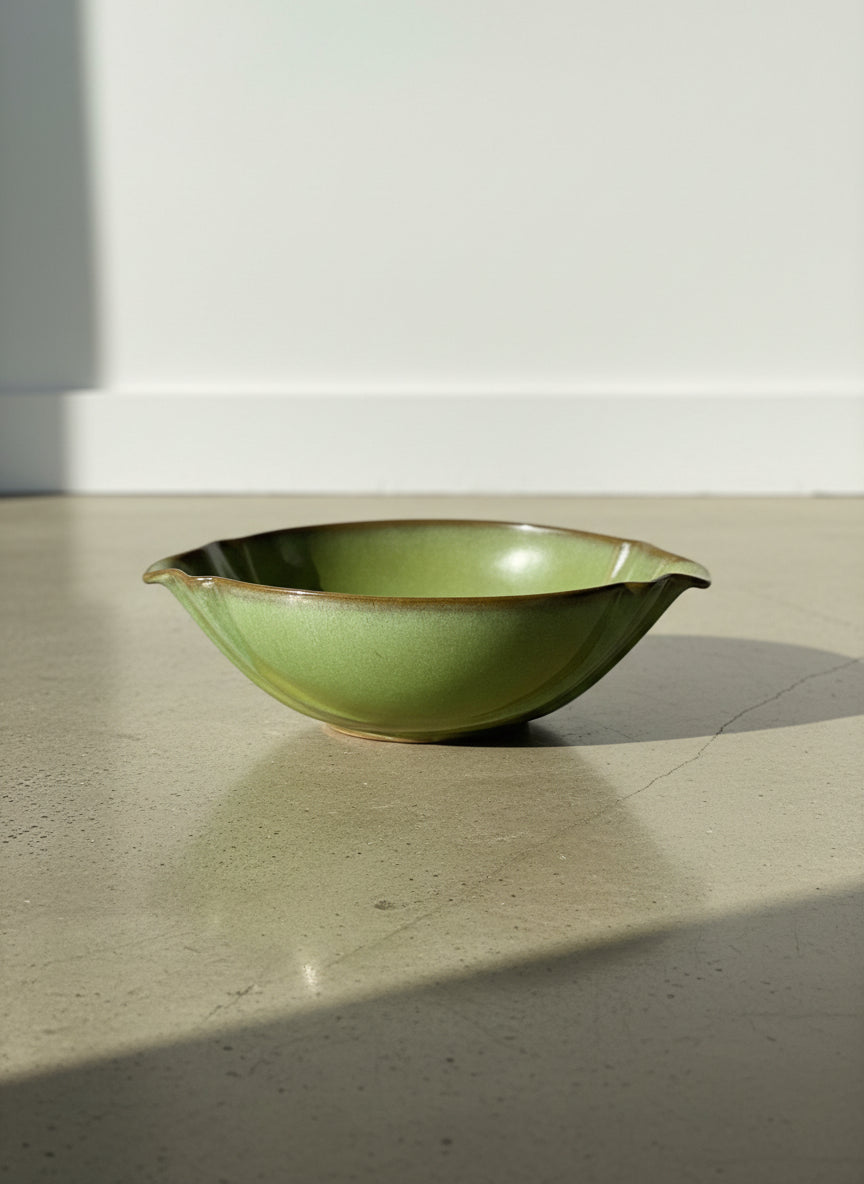 Mid-Century Frankoma Pottery “Prairie Green” Sculpted Oval Serving Bowl
