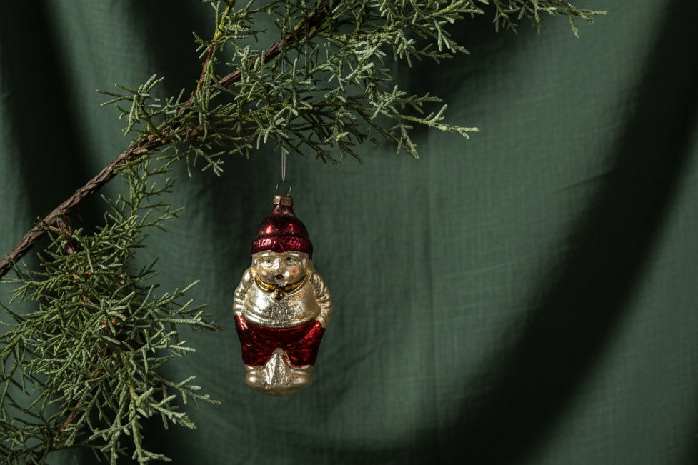 Antique German Christmas mercury glass figure of whistling chubby boy 1920s