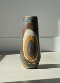 Mid-Century Hand-Painted African-Style Carved Wooden Vase with Geometric Tribal Motifs