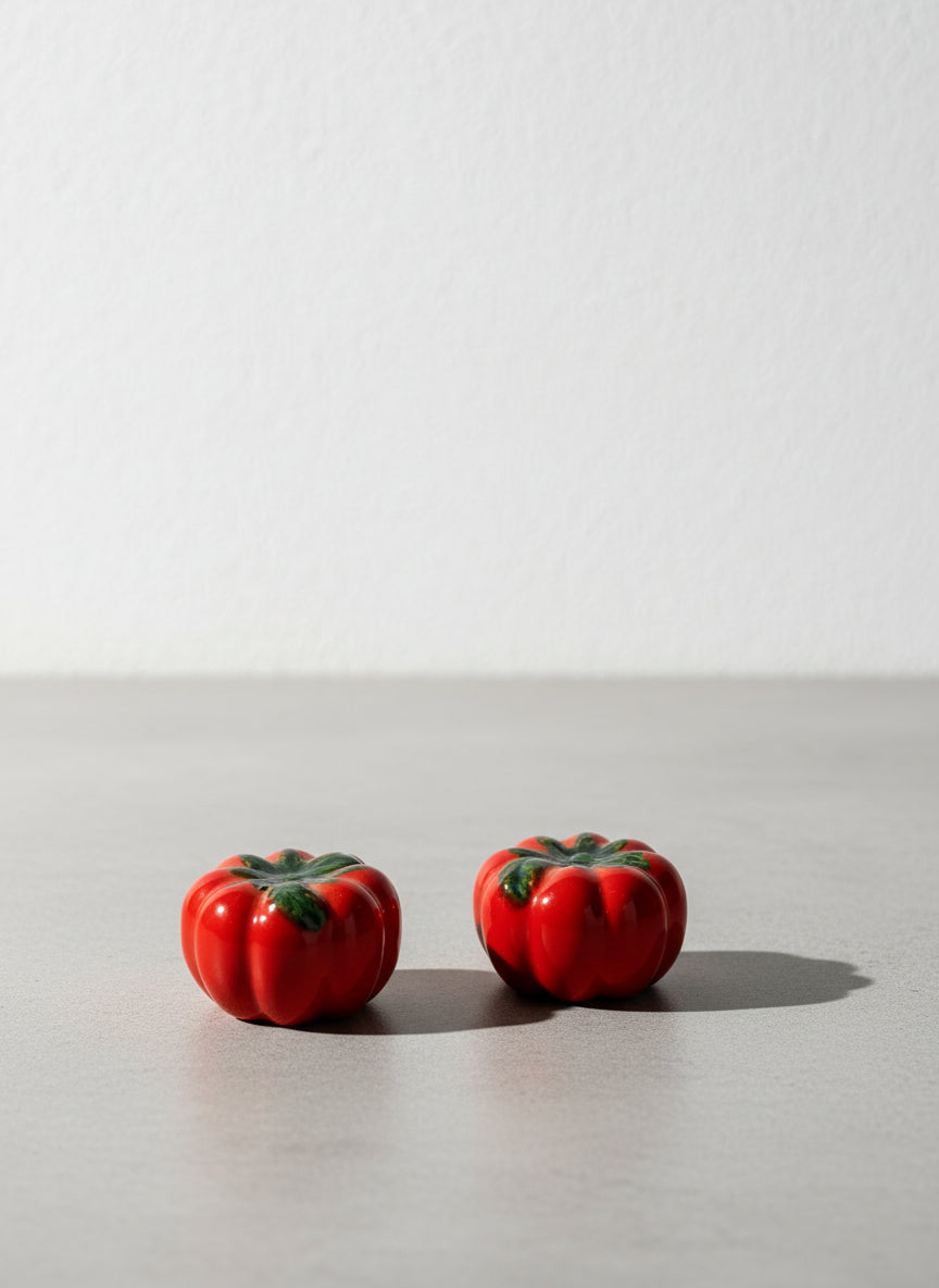 hand painted tomato salt and pepper shakers vintage fruitware decor