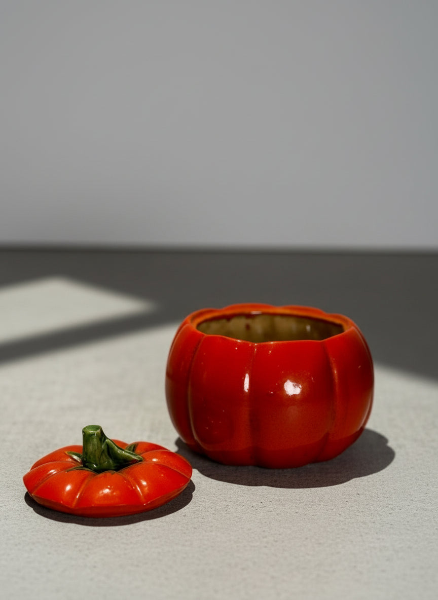 Mid-Century Japanese Tomato Sugar Bowl with Lid – Hand-Painted Ceramic Kitchen Collectible, 1950s