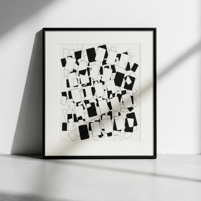 Mid-Century Modern Geometric Abstract Painting on Paper, 21x18