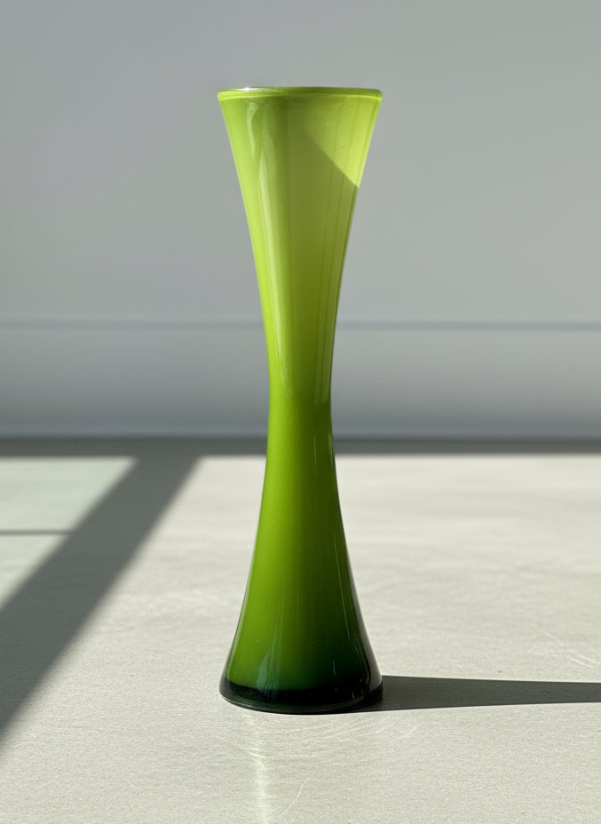 Mid-Century Modern Green Cased Art Glass Hourglass Vase
