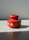Mid-Century Modern Red Glazed Ceramic Vase with Embossed Gold Medallions