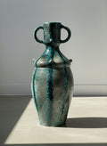 Mid-Century Modern Speckled Green and Black Glazed Terracotta Urn with Double Handles