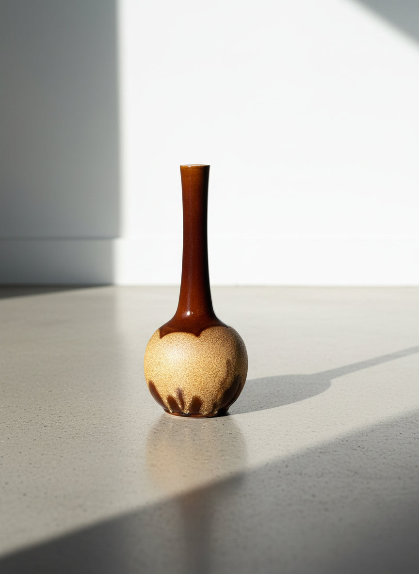 Mid-Century Royal Haeger “Brown Drip” Bottle Vase with Textured Base, American Studio Art Pottery