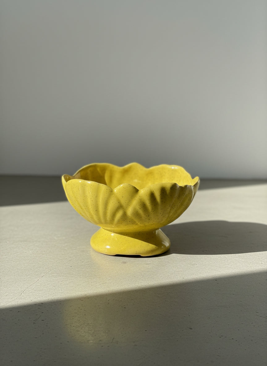 mid century yellow pedestal bowl vintage ceramic decor