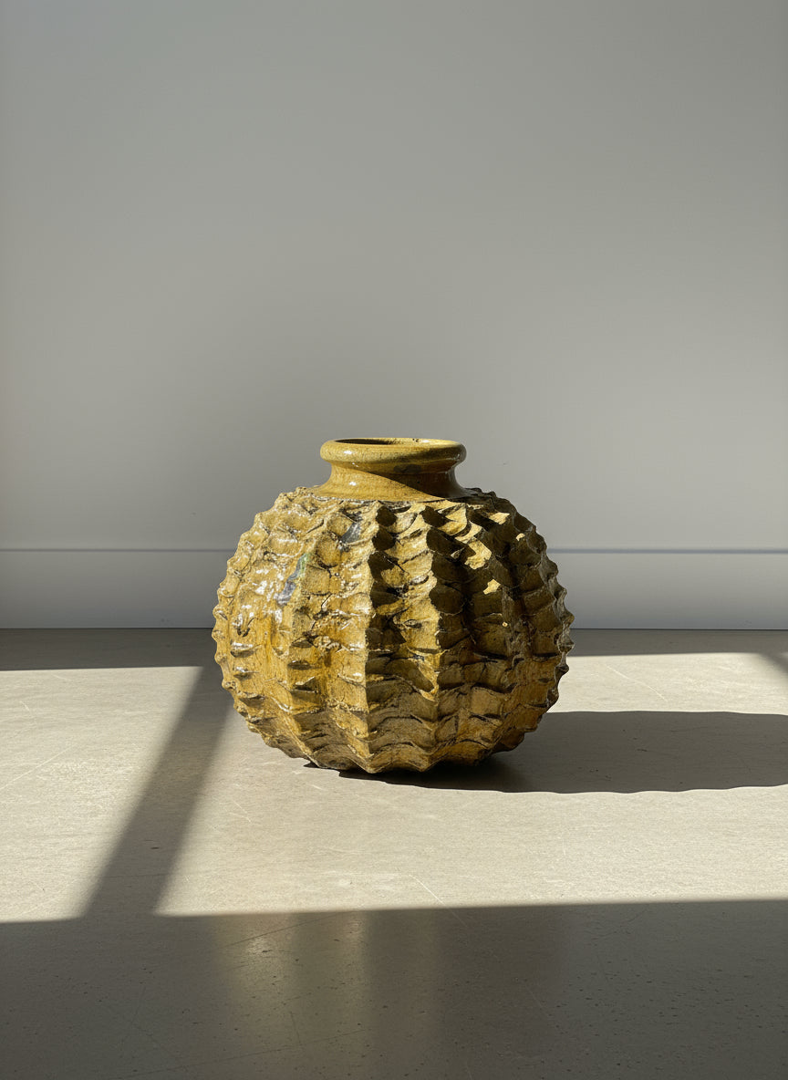 Mid-Century Moroccan Pottery Vase with with Textured Ochre and Dark Accents