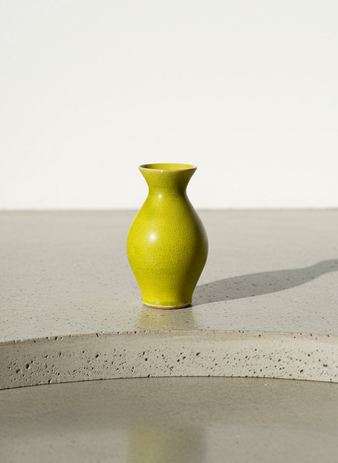 Miniature Chartreuse Crackle-Glazed Studio Pottery Vase