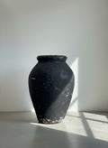 Monumental Aged Black Terracotta Storage Vessel with Weathered Matte Finish