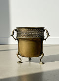 Ornate Antique Brass Jardinière with Pierced Gallery, Scrolled Handles, and Cabriole Feet