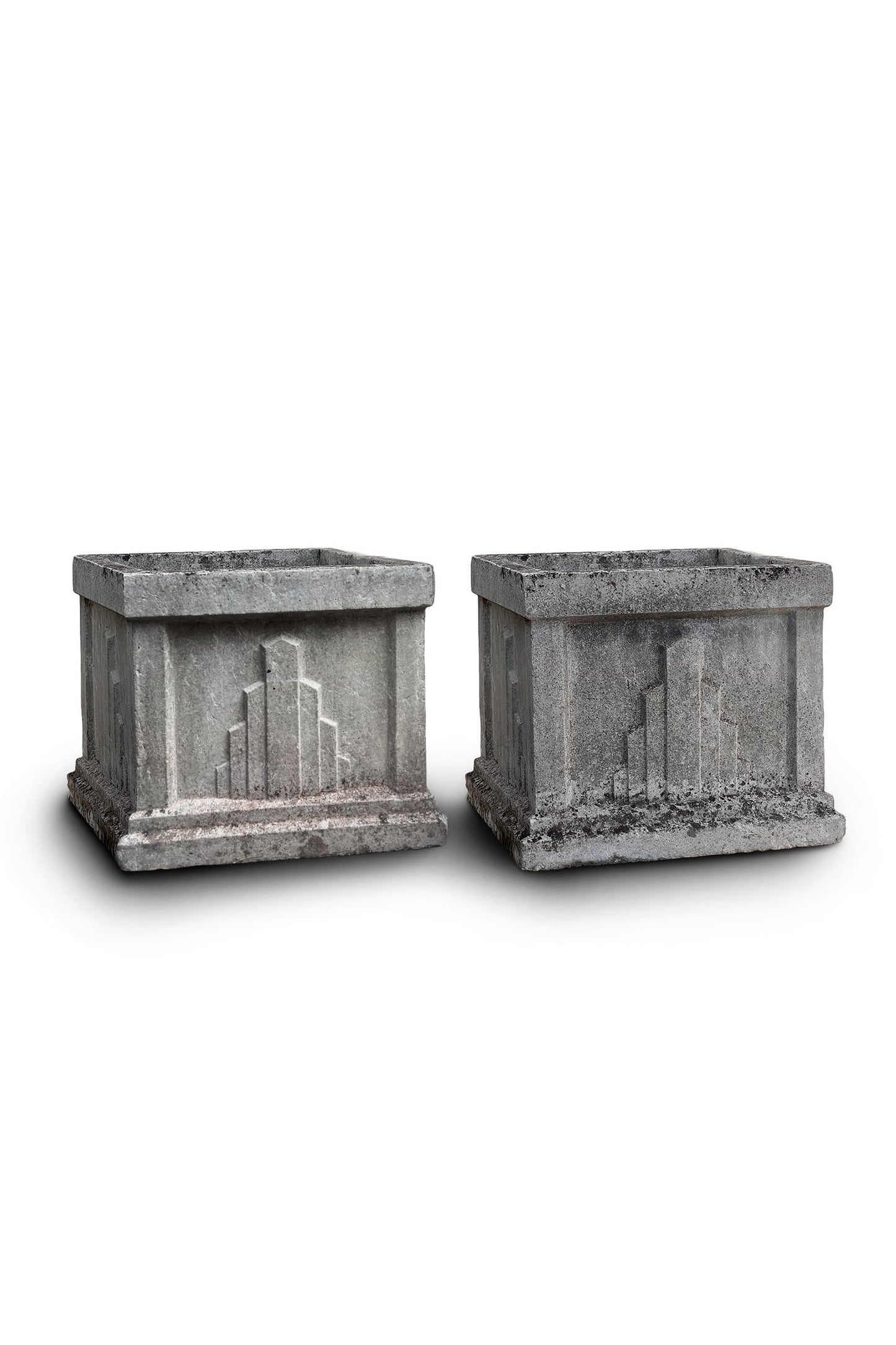 19" Art Deco Square Cement Planters (Set of 2)