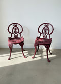 Pair of Antique Victorian Cast Iron Garden Chairs with Pierced Medallion Backs