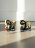 Pair of Mid-Century Hand-Painted Chalkware Ram Figurines in Folk Art Style