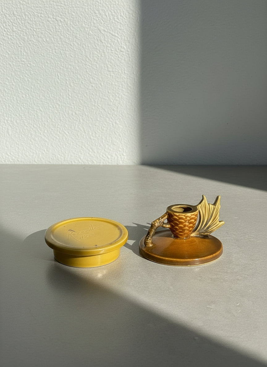 Pair of Roseville Pottery Pinecone Pattern Candlestick Holders - 1123