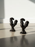 Pair of Vintage Cast Iron Rooster Sculptures – Rustic Farmhouse Folk Art Accents