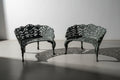 Pair of c.1890 Victorian Cast Iron Garden Benches with Sculptural Leaf Backrests