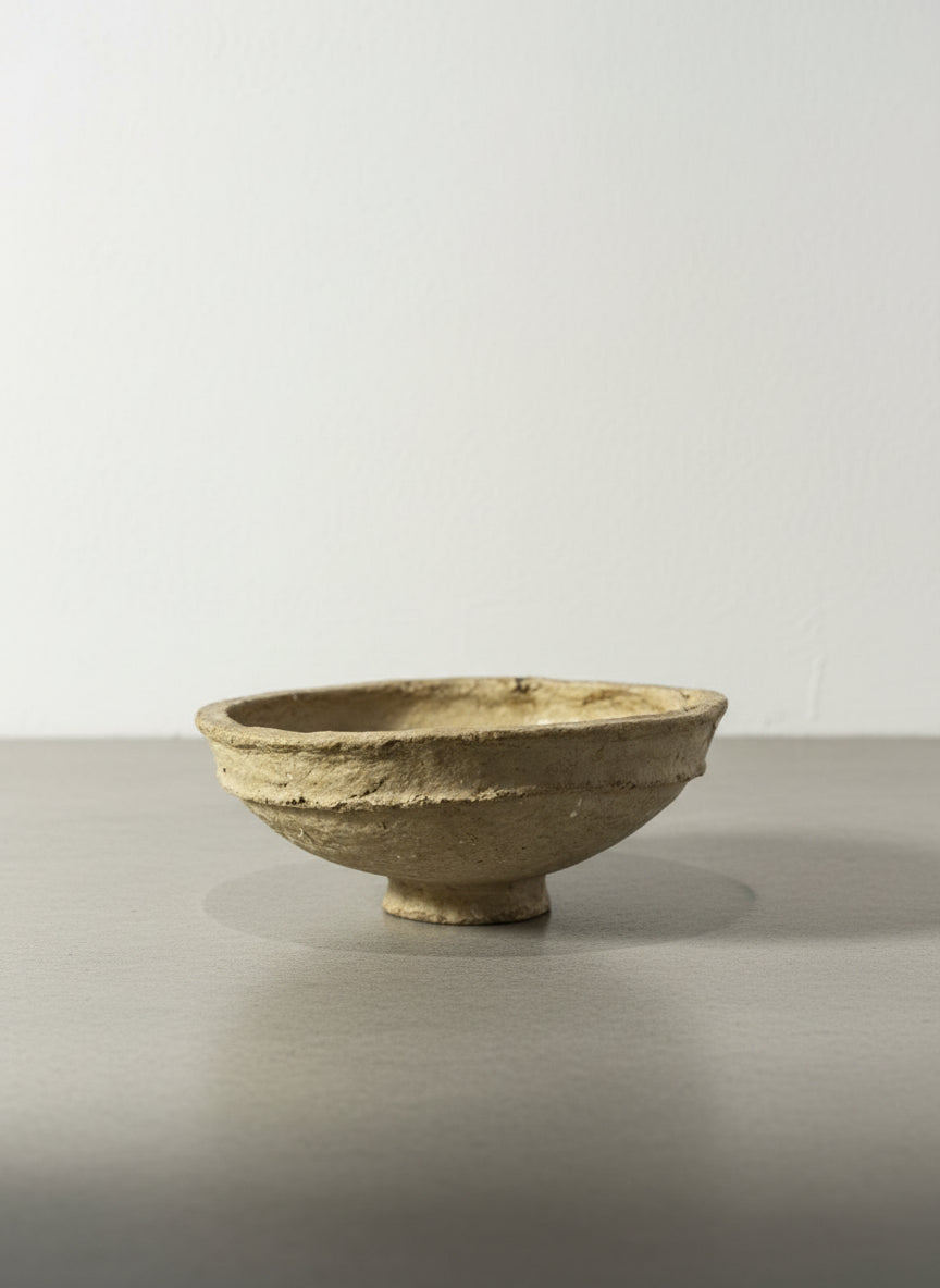 French Handcrafted Papier-Mâché Footed Bowl – Rustic Primitive Folk Art Decorative Vessel