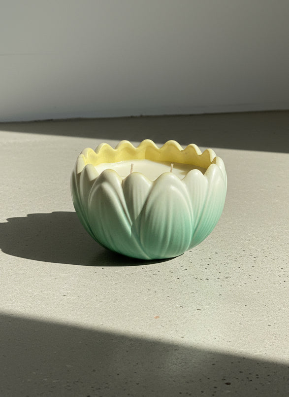 Rare Weller Pottery Lotus Blossom Candle – Hand-Glazed Art Deco