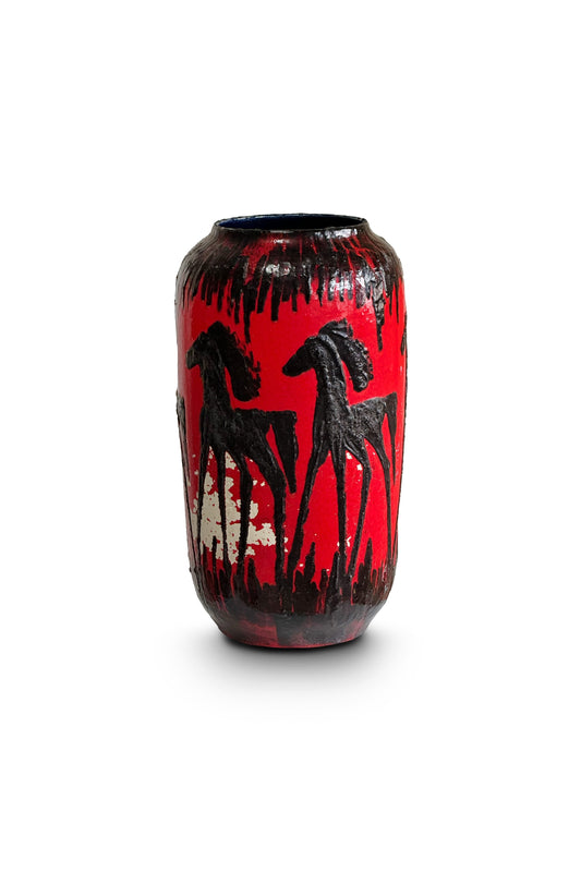 Red Fat Lava Horses Vase by Scheurich, Western Germany, 1960s