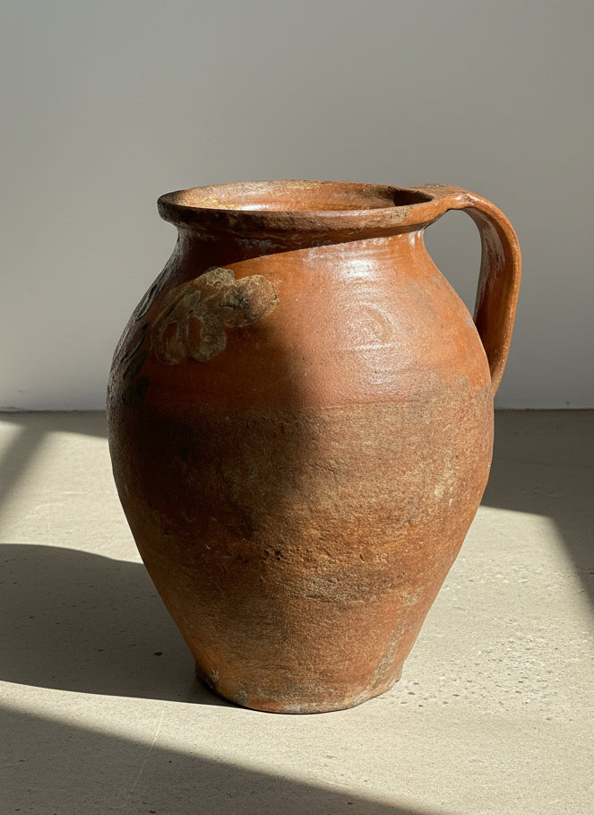 Large 18th Century Rustic Terra Cotta Vase & Candle – Antique Clay Pitcher